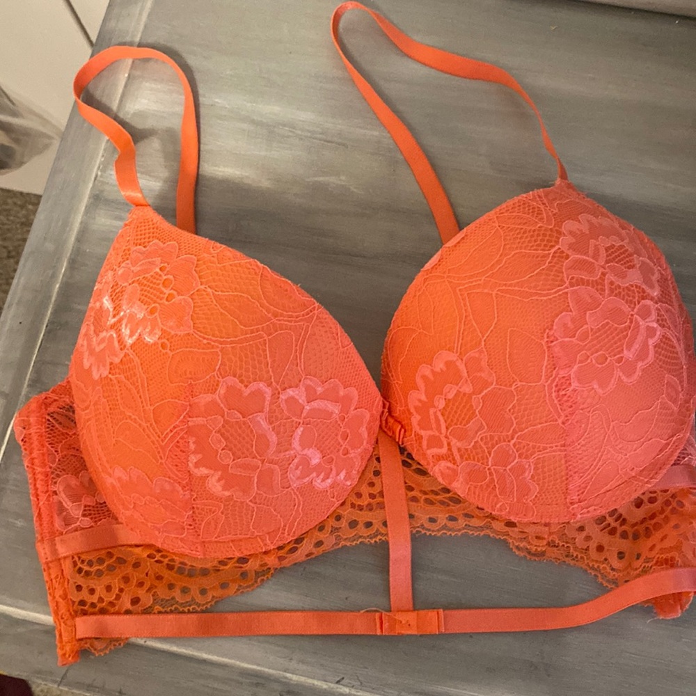 Brand new Secret Lace LLC Black Fuschsia coral lace bra size 34D